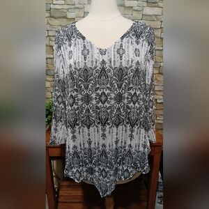 XL SARA MICHELLE‎ Metallic Gray Layered Boho Flowy Blouse Whimsigoth